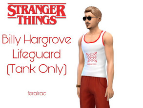 Sims 4 — Billy Hargrove Lifeguard Tank Top by feralrac — A tank top with the logo from the Hawkins Pool on the front. 