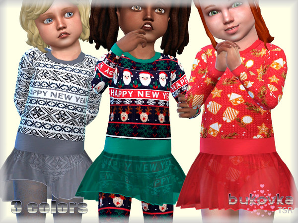Sims 4 — Dress Happy New Year by bukovka — Toddler baby dress. Set independently, the new mesh mine included. 3 color