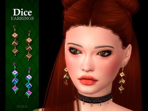 Sims 4 — Dice Earrings by Suzue — -New Mesh (Suzue) -10 Swatches -For Female and Male (Teen to Elder) -HQ Compatible