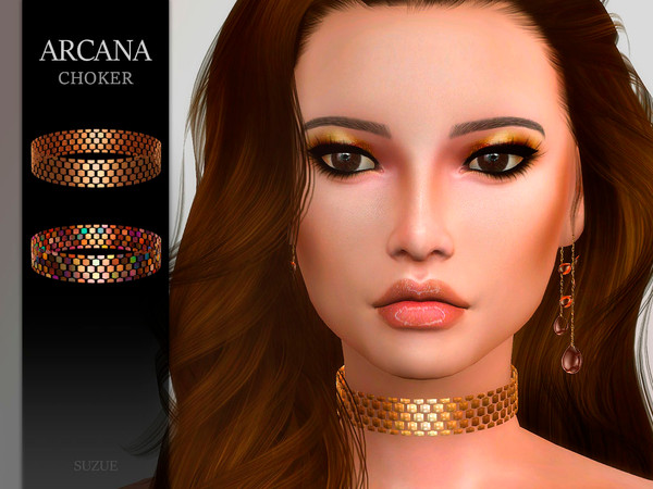 Sims 4 — Arcana Choker by Suzue — F. Updated (2021) -New Mesh (Suzue) -8 Swatches -For Female (Teen to Elder) -HQ