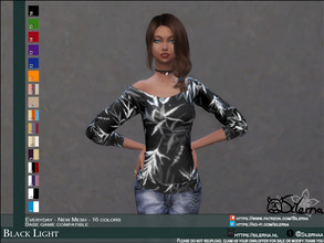Sims 4 — Black Light Sweater by Silerna — Off-schoulder sweater in 10 different patterns and 6 simple colors. -Basegame