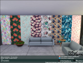 Sims 4 — Daisies by Silerna — Flower wallpapers in 8 different swatches -Base game compatible. -8 swatches -Located in