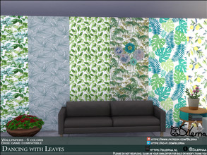 Sims 4 — Dancing with Leaves by Silerna — Leaf themed wallpaper in 6 different designs. -Base game compatible. -6