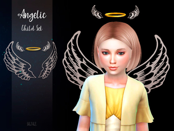 Sims 4 — Angelic Set Child by Suzue — Updated (2021) This set includes an halo and wings.