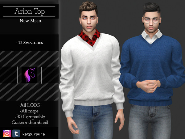 Sims 4 — Arion Top by KaTPurpura — Arion is a shirt with a V neckline sweater made of wool. -Compatible with base game