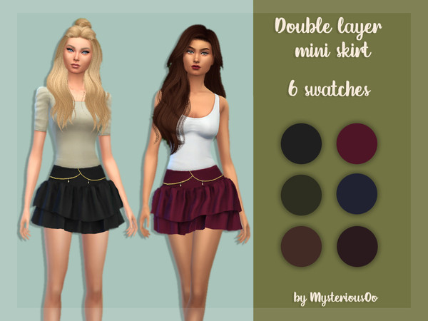 Sims 4 — Double layer mini skirt by MysteriousOo — 6 Swatches; Base Game compatible; HQ compatible; Teen to Elder; Outfit