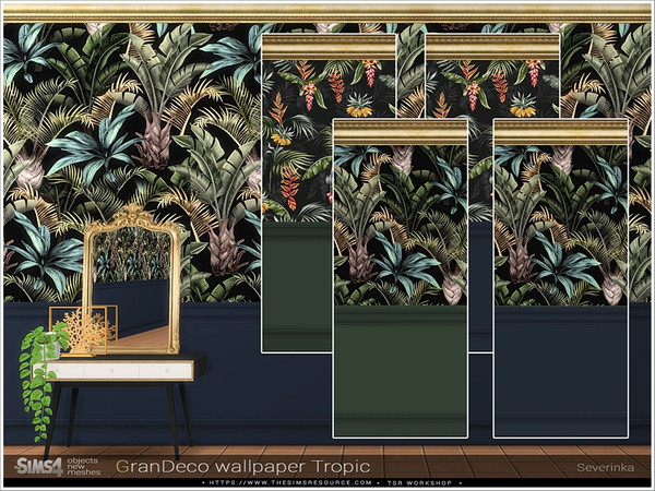 Sims 4 — GranDeco wallpaperTropic by Severinka_ — Wallpaper with tropical prints and panels. Art Deco style. For any wall