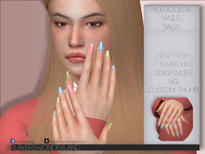 Sims 4 — Multicolor Nails Sally by PlayersWonderland — . HQ . New Mesh . 7 Swatches / Solids and Gradients . Ringfinger