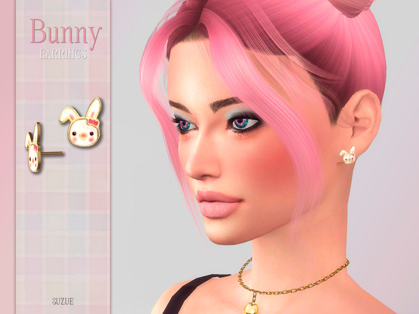 Sims 4 — Bunny Earrings by Suzue — -New Mesh (Suzue) -5 Swatches -For Female and Male (Teen to Elder) -HQ Compatible