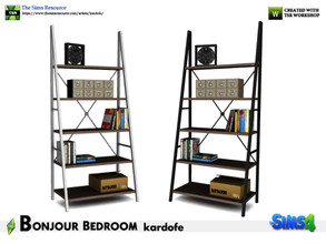 Sims 4 — kardofe_Bonjour Bedroom_Bookshelf by kardofe — Staircase library in metal and wood, with decorations, in two
