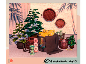 Sims 4 — Dreams set - Patreon Early Access for TSR by Winner9 — Dreams - decoration set in natural wicker palette. The
