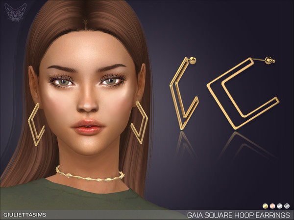 Sims 4 — Gaia Square Hoop Earrings by feyona — * 4 swatches * Base game compatible, feminine style choice, disallowed for