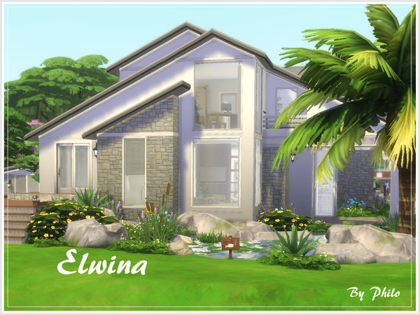 Sims 4 — Elwina (No CC) by philo — With its 4 bedrooms, Elwina is suitable for a medium group of Sims. It has a large