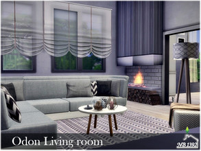 Sims 4 — Odon Living room by nobody13922 — Room in white, black and gray colors with a study. Size: 12x7 Price: 18 676$ I