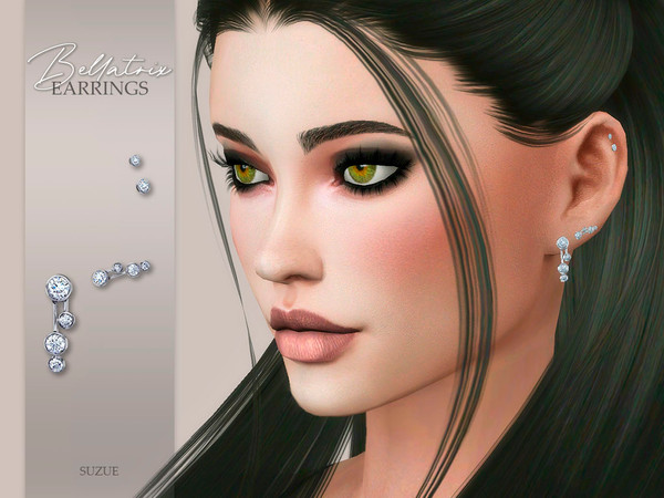 Sims 4 — Bellatrix Earrings by Suzue — -New Mesh (Suzue) -10 Swatches -For Female and Male (Teen to Elder) -HQ Compatible