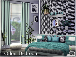 Sims 4 — Odon Bedroom by nobody13922 — Beautiful, with character. Lots of plants, paintings, turquoise. Size: 7x7 Price: