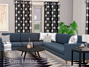 Sims 4 — City - Living Room by Summerr_Plays — A beautiful living room with a sectional couch and a little office. Check