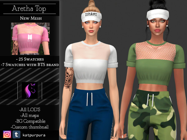 Sims 4 — Aretha Top by KaTPurpura — A top with mesh or transparency on the chest, and thick sleeves on the edge. A bit
