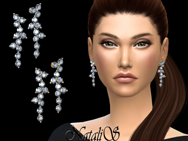 Sims 4 — NataliS_Diamond cluster drop earrings by Natalis — NataliS_Diamond cluster drop earrings. FT-FA-FE
