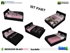 Sims 4 — kardofe_Bedroom BLACKPINK_Bed Black by kardofe — Double bed with black frame and blankets decorated with