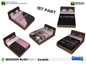 Sims 4 — kardofe_Bedroom BLACKPINK_Bed Wood by kardofe — Double bed with wooden frame and blankets decorated with