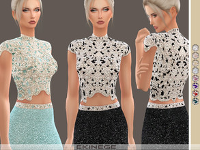 Sims 4 — Beaded Cropped Top by ekinege — 10 different colors. Note: Some hair is blocking shine.