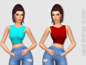Sims 4 — Selena Shirt by VICCSS — All Lods Correct Weights Custom Thumbnail 15 Swatches Base Game Compatible 