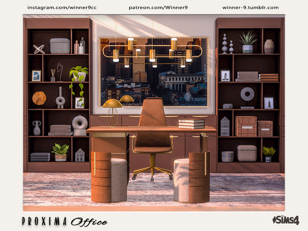 Sims 4 — Proxima Office by Winner9 — Elegant office set with seamless bookshelves, shelves, cabinets, lockers in neutral