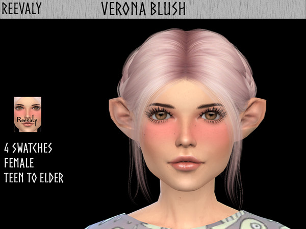 Sims 4 — Verona Blush by Reevaly — 4 Swatches. Teen to Elder. Female. Works with all Skins and Overlays. Base Game