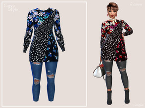 Sims 4 — CurvyStyle by Paogae — A cute outfit suitable for all our sims, jeans and tops in six colors. Standalone with