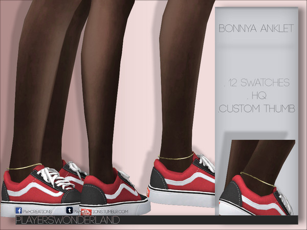 Sims 4 — Bonnya Anklet by PlayersWonderland — . 12 Swatches . HQ . Custom thumbnail . All LODs . Left wrist category