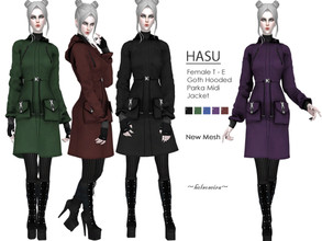 Sims 4 — HASU - Parka Jacket by Helsoseira — Style : Goth industrial hoodie parka midi length jacket Name : HASU Sub part