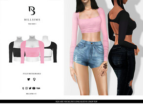 Sims 3 — Square Neckline Long Sleeve Crop Top by Bill_Sims — YA/AF Everyday/Formal Available for Maternity Recolorable -