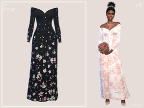 Sims 4 — Four by Paogae — Long dress in four floral patterns, two on a light background and two on a dark one, long
