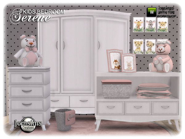 Sims 4 — Serene kids bedroom part2 by jomsims — Serene kids bedroom part 2 closed door dresser. deco bear 1. deco bear