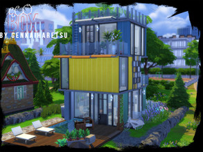 Sims 4 — Eco box by GenkaiHaretsu — An ecological three-story house made of metal containers is the future of our planet!