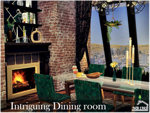 Sims 4 — Intriguing Dining room by nobody13922 — An elegant and raw dining room with a fireplace and a large window to