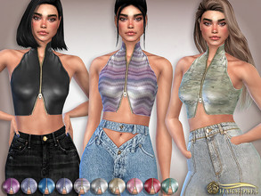 Sims 4 — Leather Turtleneck Tank Top by Harmonia — 12 color Please do not use my textures. Please do not re-upload.