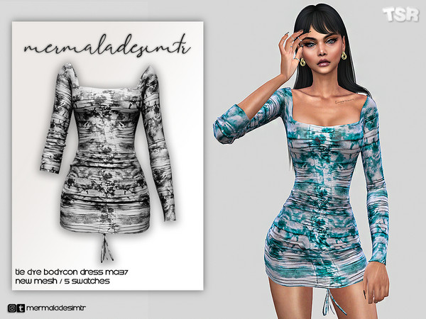 Sims 4 — Tie Dye Bodycon Dress MC137 by Mermalade — New Mesh 5 Swatches All Lods Shadow and Normal Map Teen to Elder For