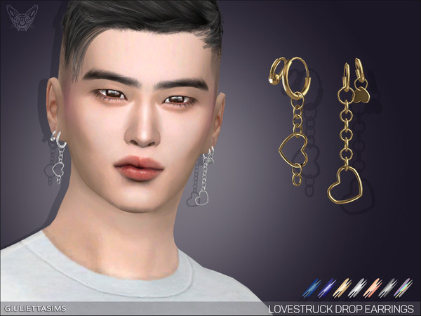 Sims 4 — Lovestruck Drop Earrings by feyona — Guys want to wear heart earrings too, right? So I decided to make one but