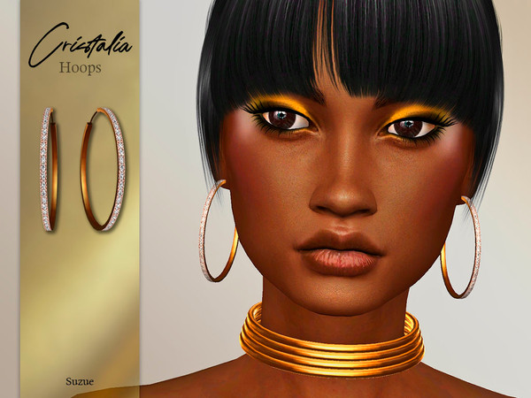 Sims 4 — Cristalia Hoops Earrings by Suzue — -New Mesh (Suzue) -5 Swatches -For Female (Teen to Elder) -HQ Compatible