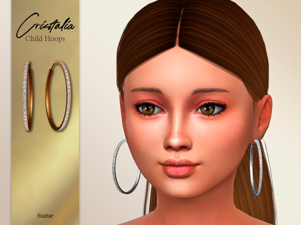 Sims 4 — Cristalia Hoops Earrings Child by Suzue — -New Mesh (Suzue) -5 Swatches -For Female (Child) -HQ Compatible