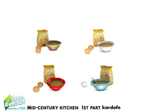 Sims 4 — Retro ReBOOT_kardofe_Mid-century kitchen_Flour by kardofe — Packet of flour, eggs and a bowl of cake batter, in