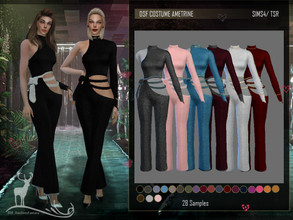 Sims 4 — DSF OUTFIT AMETRINE by DanSimsFantasy — Soft textured suit with long sleeves, low-cut at the waist and fitted