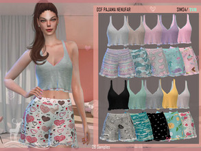 Sims 4 — DSF PAJAMA NENUFAR by DanSimsFantasy — Soft texture pajamas with unicolor top and shorts Cloning object: base of