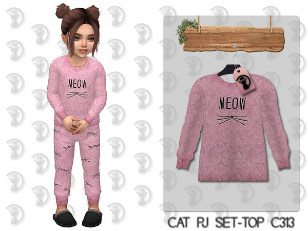 Sims 4 — Cat PJ Set-Top C313 by Daph's — 4 Swatches Works with all of skins Custom Thumbnail All Lods All Maps For; Girls