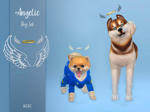 Sims 4 — Angelic Set Dog by Suzue — Updated (2021) This set includes an halo and wings for dogs.