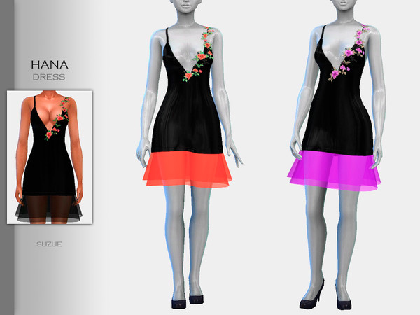 Sims 4 — Hana Dress by Suzue — S. Updated (2021) -For Female (Teen to Elder) -20 Swatches -Edited EA mesh (Suzue) -HQ