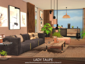 Sims 4 — LADY TAUPE by dasie22 — LADY TAUPE is a modern open space. The interior contains a living room, a kitchen and