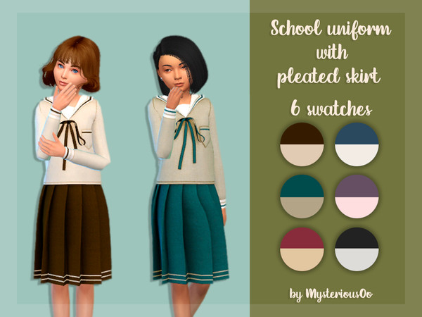 Sims 4 — School uniform with pleated skirt by MysteriousOo — 6 Swatches; Base Game compatible; HQ compatible; Child;